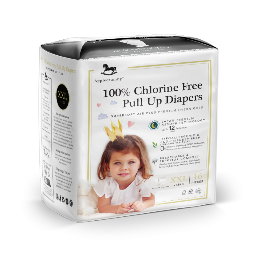 Applecrumby™ Chlorine Free Premium Baby Pull Up Diapers XXL16